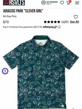 NWT RSVLTS Jurassic Park ‘Clever Girl' All-Day Polo - size large L